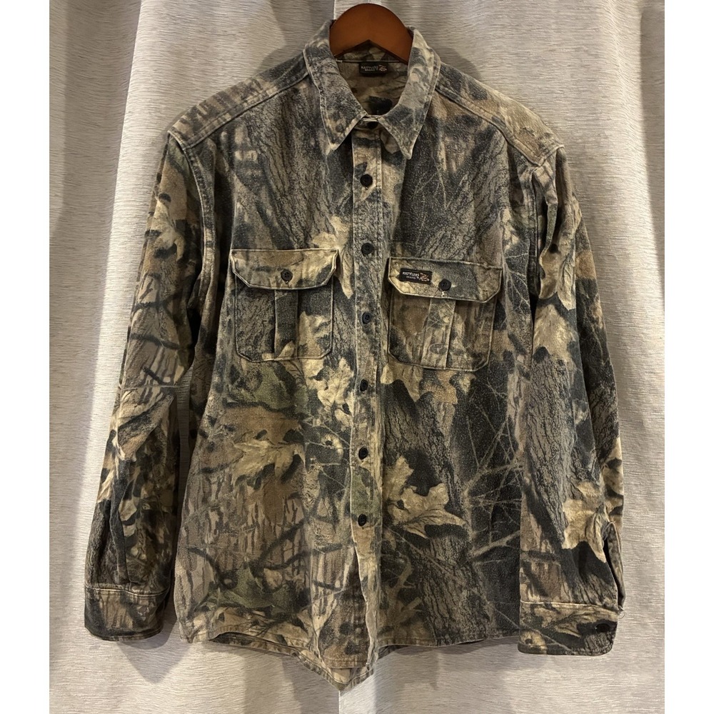 Vintage Rattlers Brand Realtree Camo Heavy Chamois Shirt Mens Made In USA